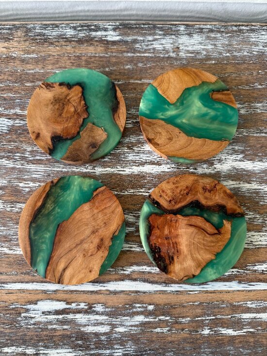 Other - Seafoam Green Resin River Wood Drink Coasters Set of 4 House Housewarming Gift